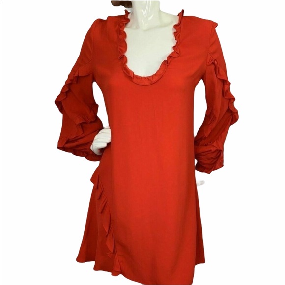 Alexis Dress Small Ruffle Shift Mini Red - Picture 1 of 7